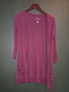 American Eagle Outfitters Soft & Sexy Open Front Cardigan in Deep Berry